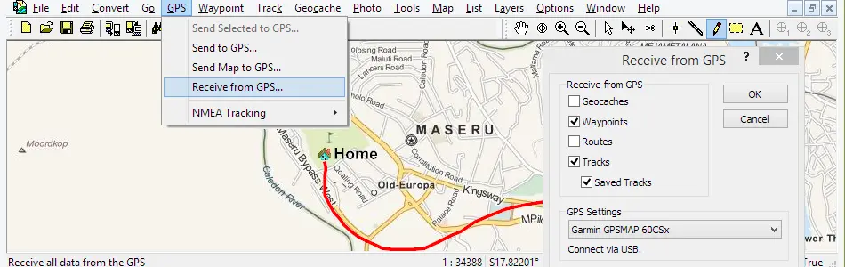 Map of Lesotho in ExpertGPS GPS Mapping Software