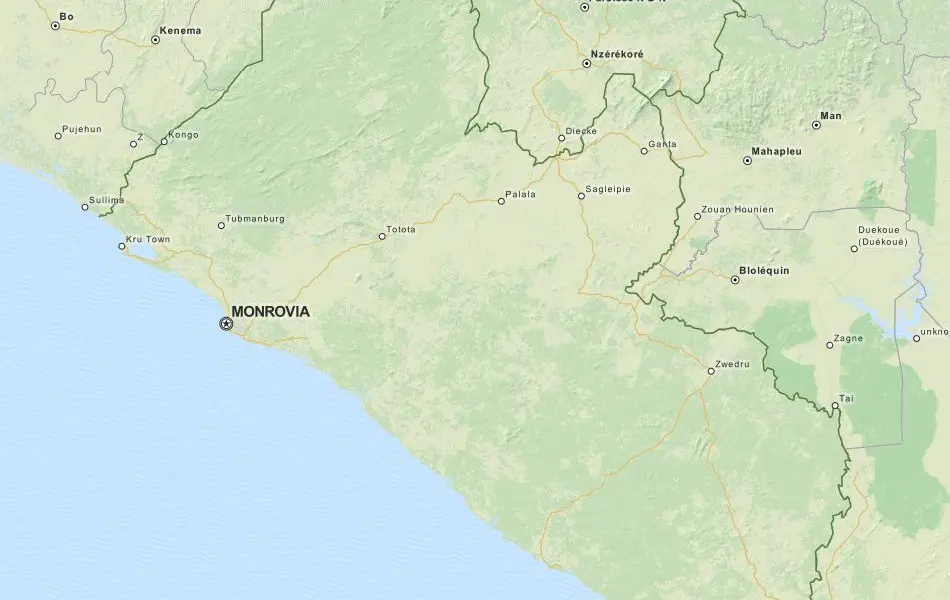 Map of Liberia in ExpertGPS GPS Mapping Software