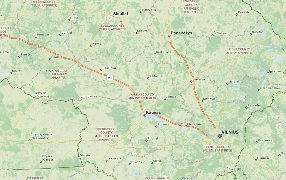 Map of Lithuania in ExpertGPS GPS Mapping Software