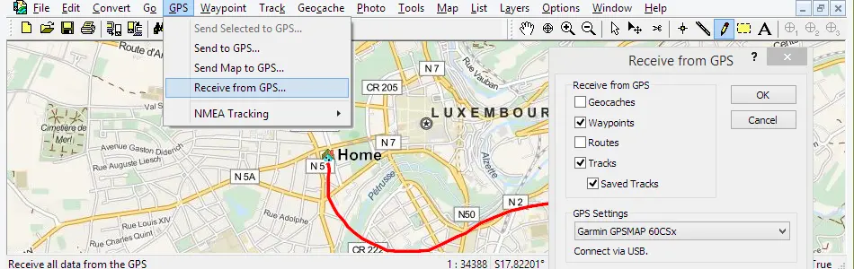 Map of Luxembourg in ExpertGPS GPS Mapping Software