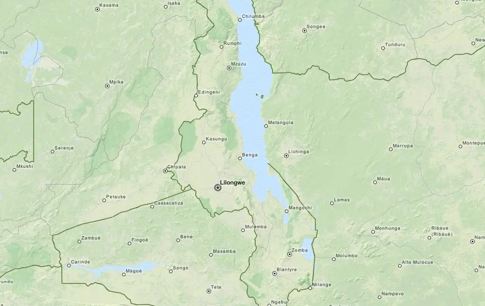 Map of Malawi in ExpertGPS GPS Mapping Software