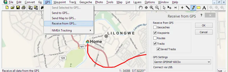 Map of Malawi in ExpertGPS GPS Mapping Software