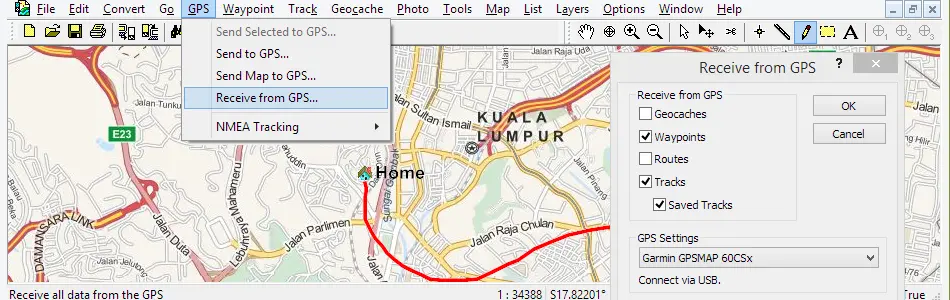 Map of Malaysia in ExpertGPS GPS Mapping Software