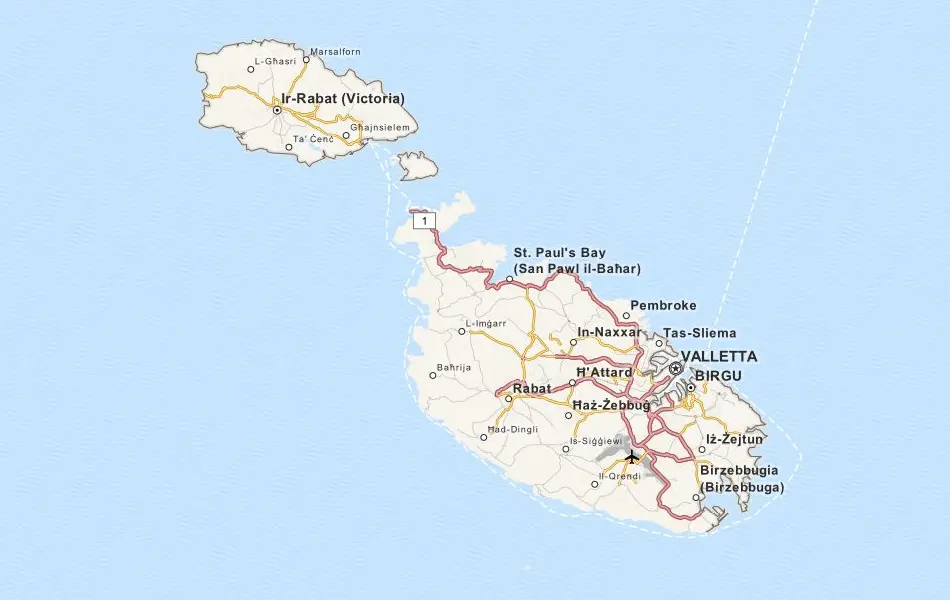 Map of Malta in ExpertGPS GPS Mapping Software