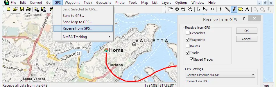 Map of Malta in ExpertGPS GPS Mapping Software