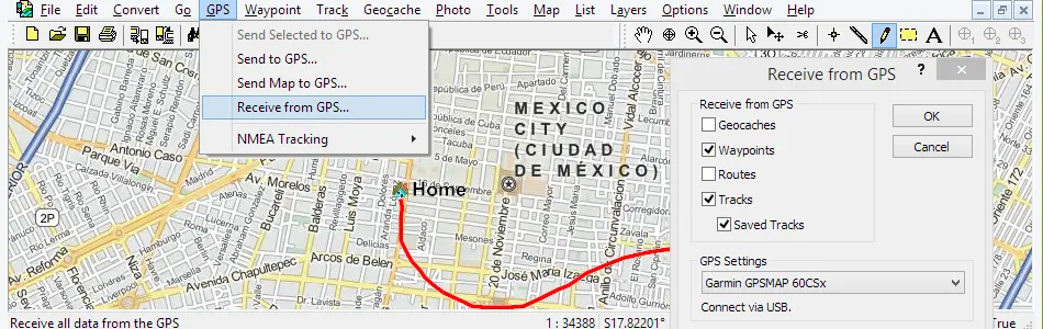 Map of Mexico in ExpertGPS GPS Mapping Software