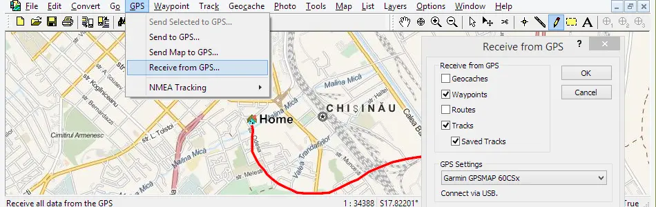 Map of Moldova in ExpertGPS GPS Mapping Software