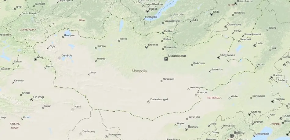 Map of Mongolia in ExpertGPS GPS Mapping Software