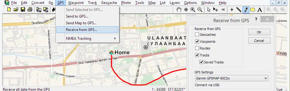 Map of Mongolia in ExpertGPS GPS Mapping Software