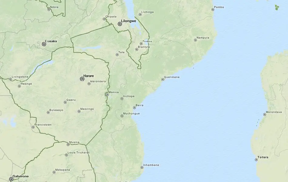 Map of Mozambique in ExpertGPS GPS Mapping Software