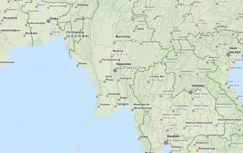 Map of Myanmar in ExpertGPS GPS Mapping Software