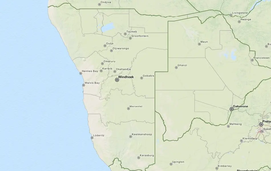 Map of Namibia in ExpertGPS GPS Mapping Software