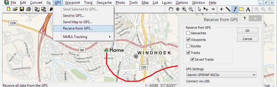 Map of Namibia in ExpertGPS GPS Mapping Software