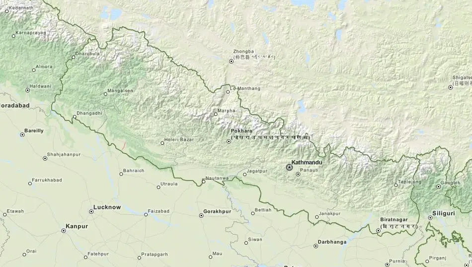 Map of Nepal in ExpertGPS GPS Mapping Software