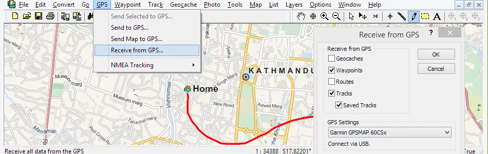 Map of Nepal in ExpertGPS GPS Mapping Software