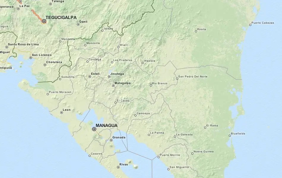 Map of Nicaragua in ExpertGPS GPS Mapping Software