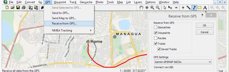 Map of Nicaragua in ExpertGPS GPS Mapping Software