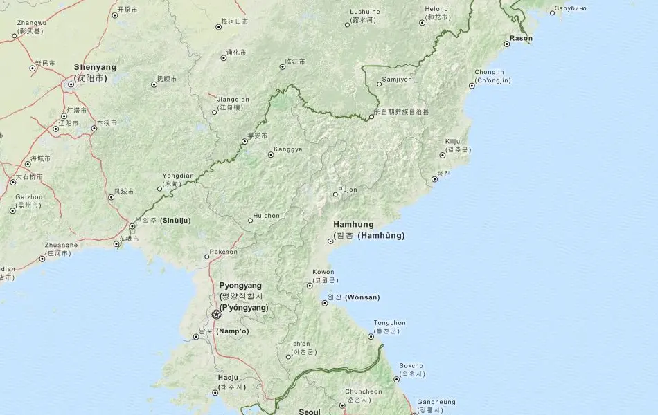 Map of North Korea in ExpertGPS GPS Mapping Software