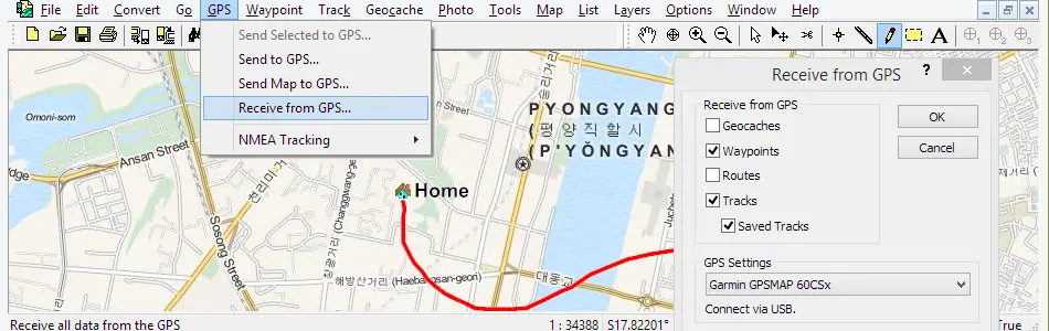 Map of North Korea in ExpertGPS GPS Mapping Software