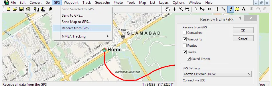 Map of Pakistan in ExpertGPS GPS Mapping Software