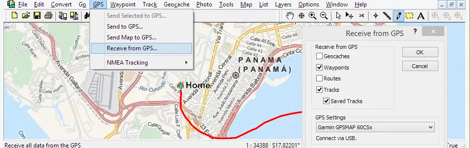 Map of Panama in ExpertGPS GPS Mapping Software