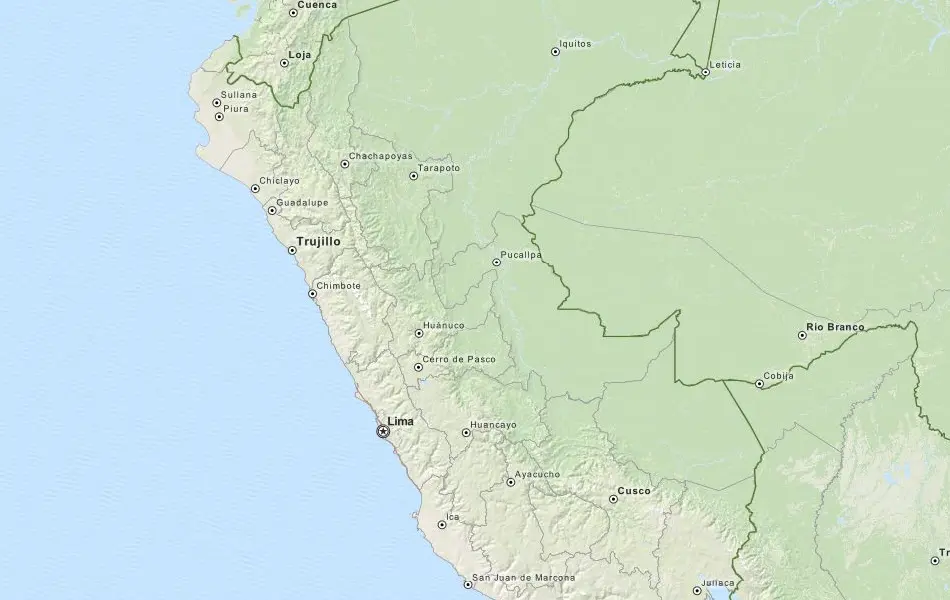Map of Peru in ExpertGPS GPS Mapping Software