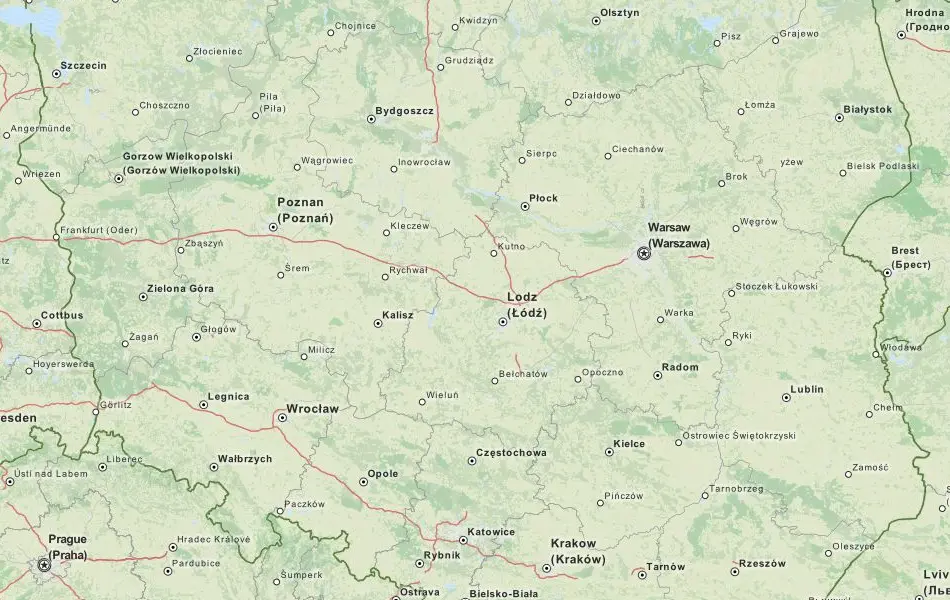 Map of Poland in ExpertGPS GPS Mapping Software