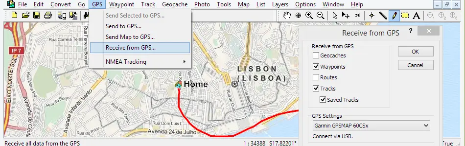 Map of Portugal in ExpertGPS GPS Mapping Software