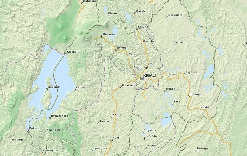 Map of Rwanda in ExpertGPS GPS Mapping Software