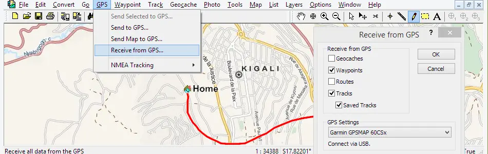 Map of Rwanda in ExpertGPS GPS Mapping Software