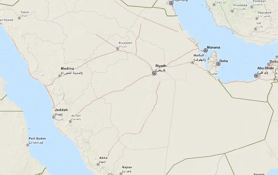 Map of Saudi Arabia in ExpertGPS GPS Mapping Software