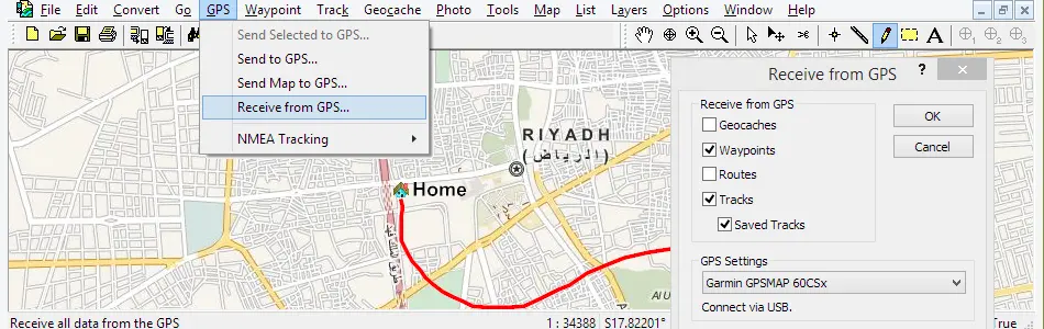 Map of Saudi Arabia in ExpertGPS GPS Mapping Software