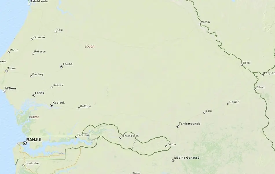 Map of Senegal in ExpertGPS GPS Mapping Software