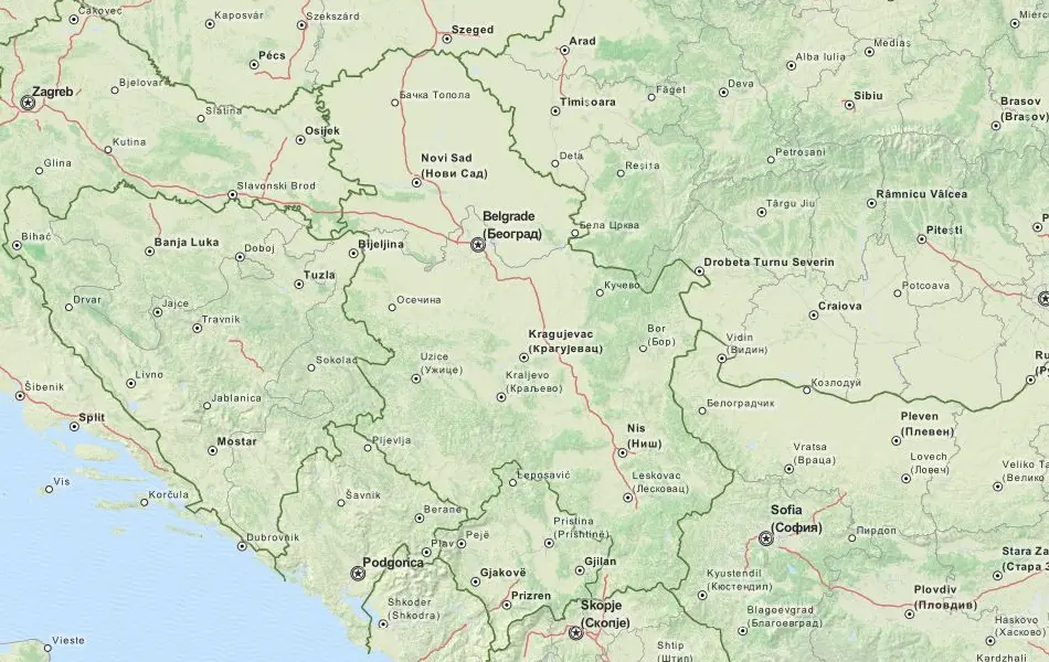 Map of Serbia in ExpertGPS GPS Mapping Software