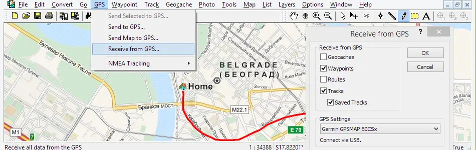 Map of Serbia in ExpertGPS GPS Mapping Software