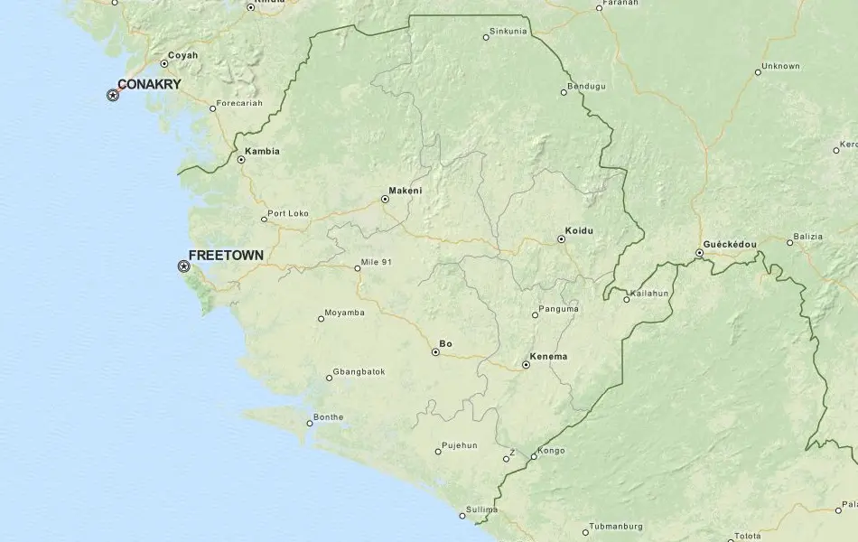 Map of Sierra Leone in ExpertGPS GPS Mapping Software
