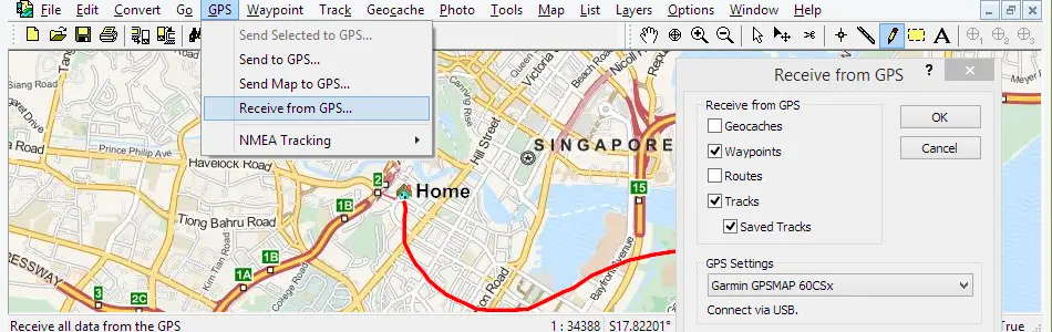 Map of Singapore in ExpertGPS GPS Mapping Software