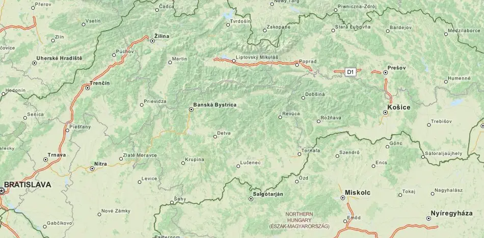 Map of Slovakia in ExpertGPS GPS Mapping Software