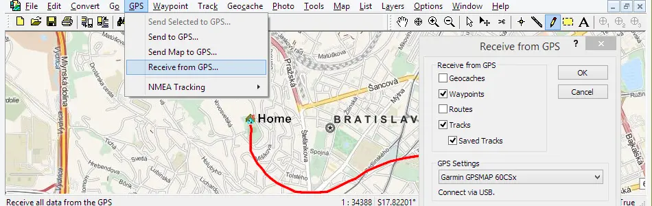 Map of Slovakia in ExpertGPS GPS Mapping Software