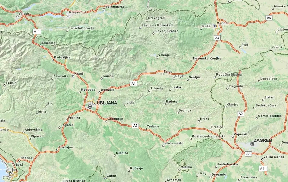 Map of Slovenia in ExpertGPS GPS Mapping Software