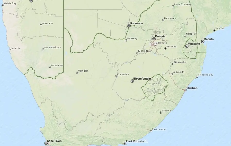 Map of South Africa in ExpertGPS GPS Mapping Software