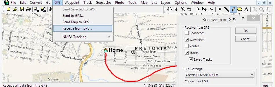 Map of South Africa in ExpertGPS GPS Mapping Software