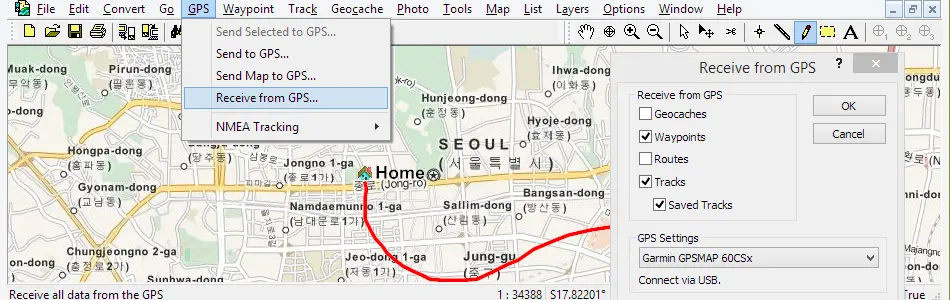 Map of South Korea in ExpertGPS GPS Mapping Software