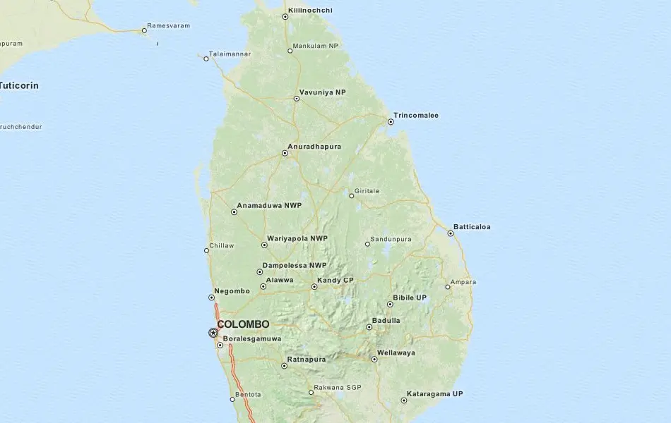 Map of Sri Lanka in ExpertGPS GPS Mapping Software