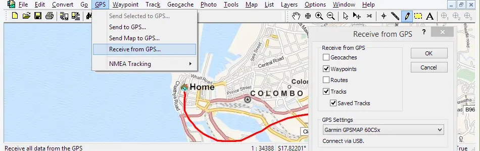 Map of Sri Lanka in ExpertGPS GPS Mapping Software