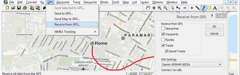 Map of Suriname in ExpertGPS GPS Mapping Software