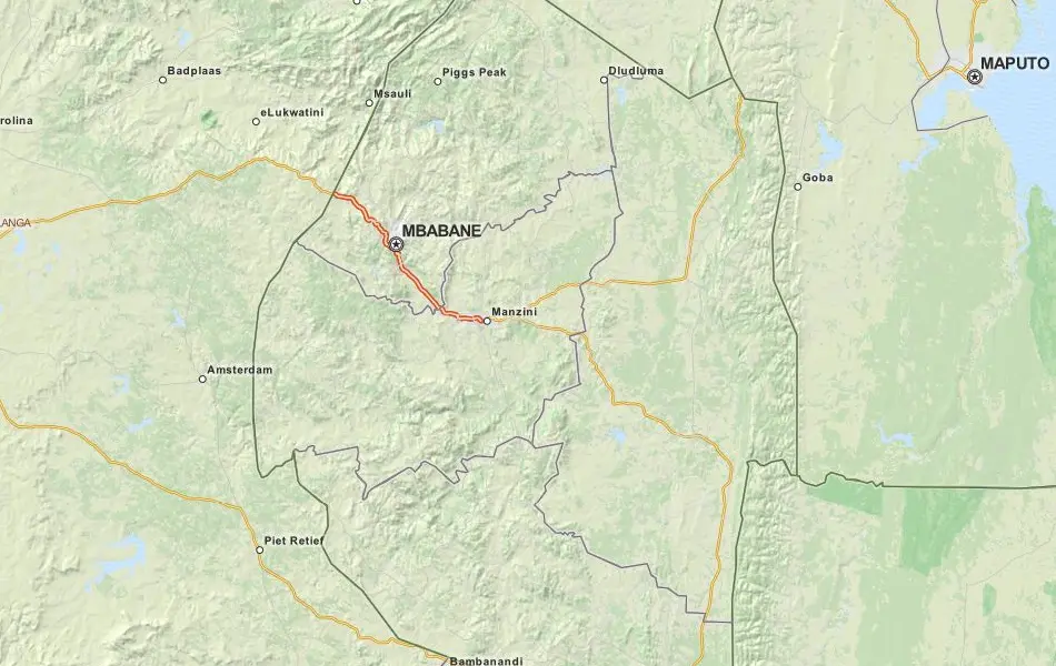 Map of Swaziland in ExpertGPS GPS Mapping Software