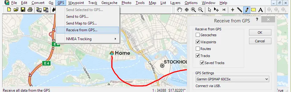 Map of Sweden in ExpertGPS GPS Mapping Software