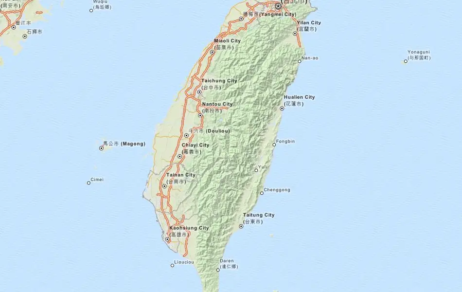 Map of Taiwan in ExpertGPS GPS Mapping Software