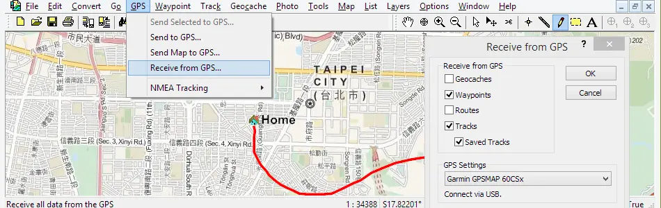 Map of Taiwan in ExpertGPS GPS Mapping Software